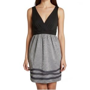 Max & Cleo Black and Gray Ruched Midi Dress